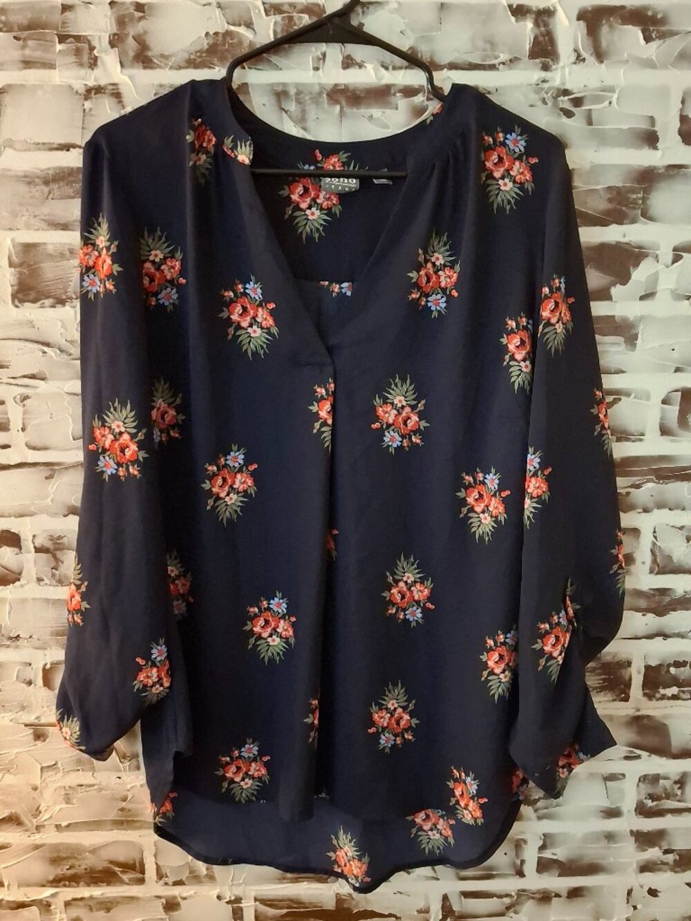 Soho Jeans New York Large Blouse Top Blue Floral Boho Long Sleeves